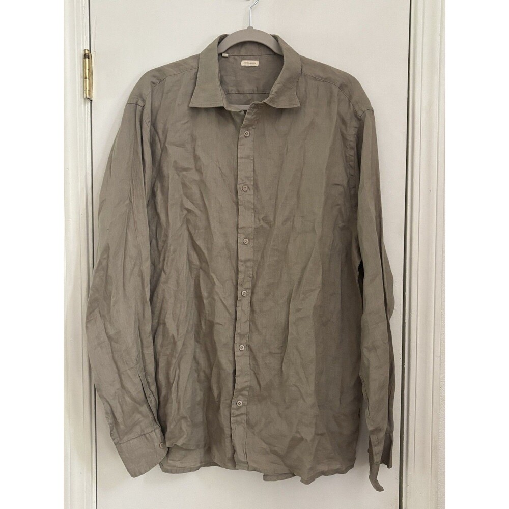 Doppelganger Shirt Mens XXL Brown 100% Linen Long Sleeve Button Up Casual